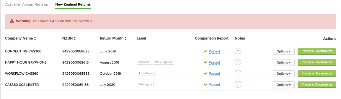 CAS 360 Annual Return automatic comparison UI.